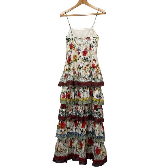 Alice + Olivia Valencia Floral Print Cotton Tiered Maxi Dress Size 0 - Picture 6 of 16
